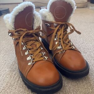 Chloe Brown Lace-Up Boots with Shearling Trim